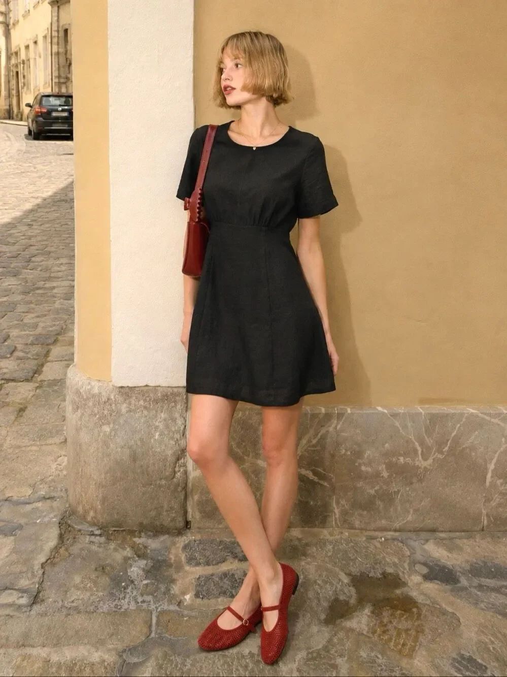 DISSH Nova Black Linen Mini Dress AU 12 US 8 Gathered Waist Lined Minimalist